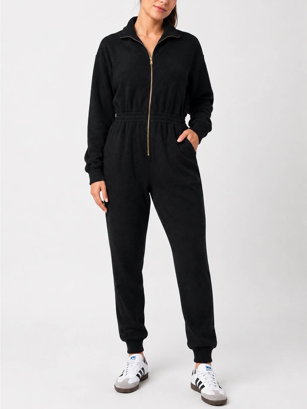 Fabletics Black Cozy Zip Front Jumpsuit One Piece Lounge XS